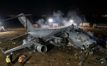 US military aircraft wreckage in Iraq crash site
