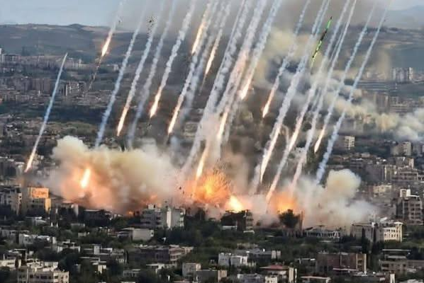 Devastated Los Angeles neighborhood after rocket attack