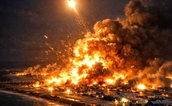 Intense lightning over city before attacks