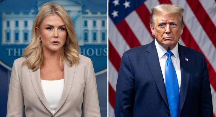 A split image showing a woman in a beige blazer in front of a White House backdrop and a