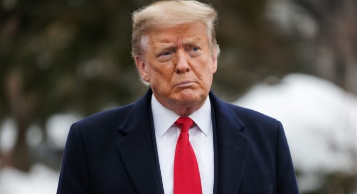 Donald Trump in winter coat and red tie
