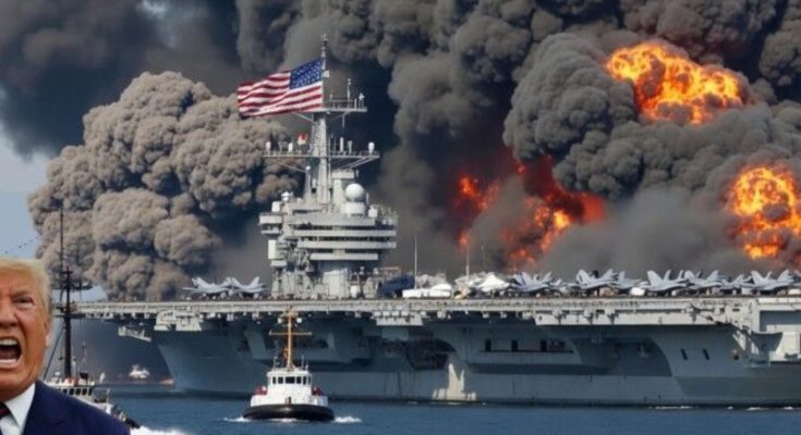Trump reacting to burning aircraft carrier