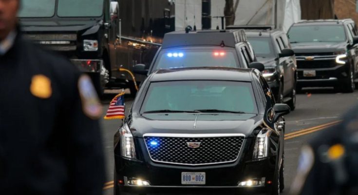 Presidential motorcade with Cadillac limo