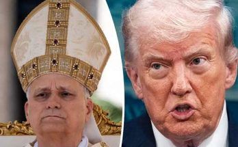 pope Leo and Donald Trump side by side with text about Iran threat