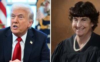split image of Donald Trump and a smiling judge with text overlay