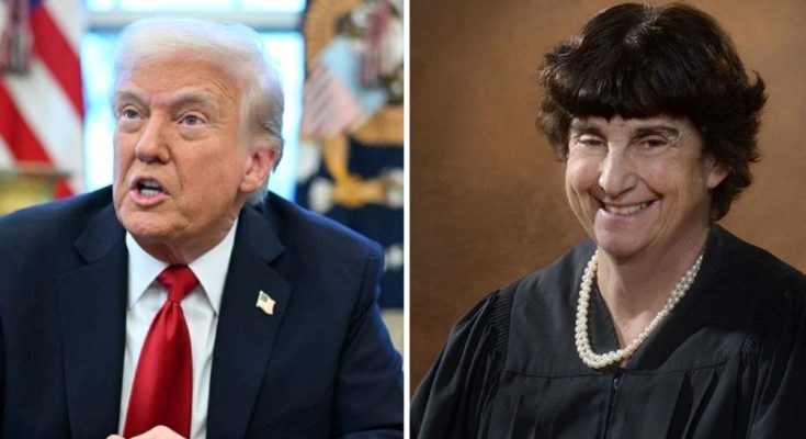 split image of Donald Trump and a smiling judge with text overlay