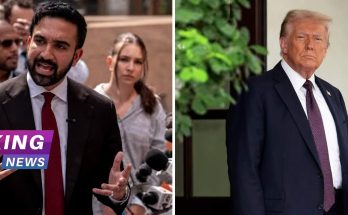 man in suit speaking at press conference with 'Breaking News' graphic; Donald Trump