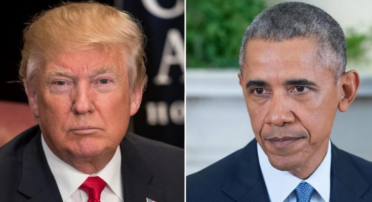 split image of Donald Trump and Barack Obama with 'WOW: President Trump Shares Video of